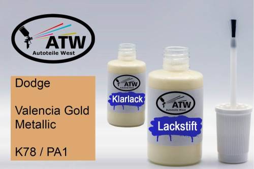 Dodge, Valencia Gold Metallic, K78 / PA1: 20ml Lackstift + 20ml Klarlack - Set, von ATW Autoteile West.